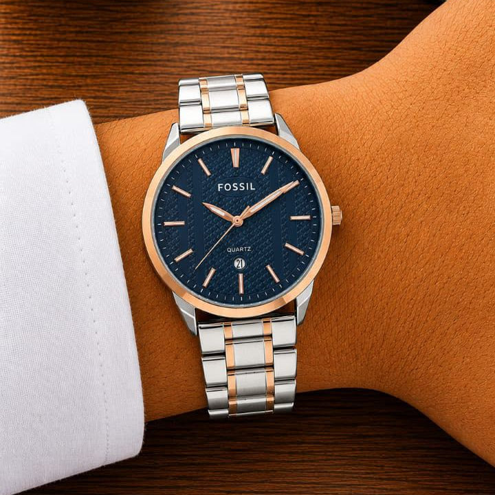 Men's quartz watch, blue dial and silver stainless bracelet