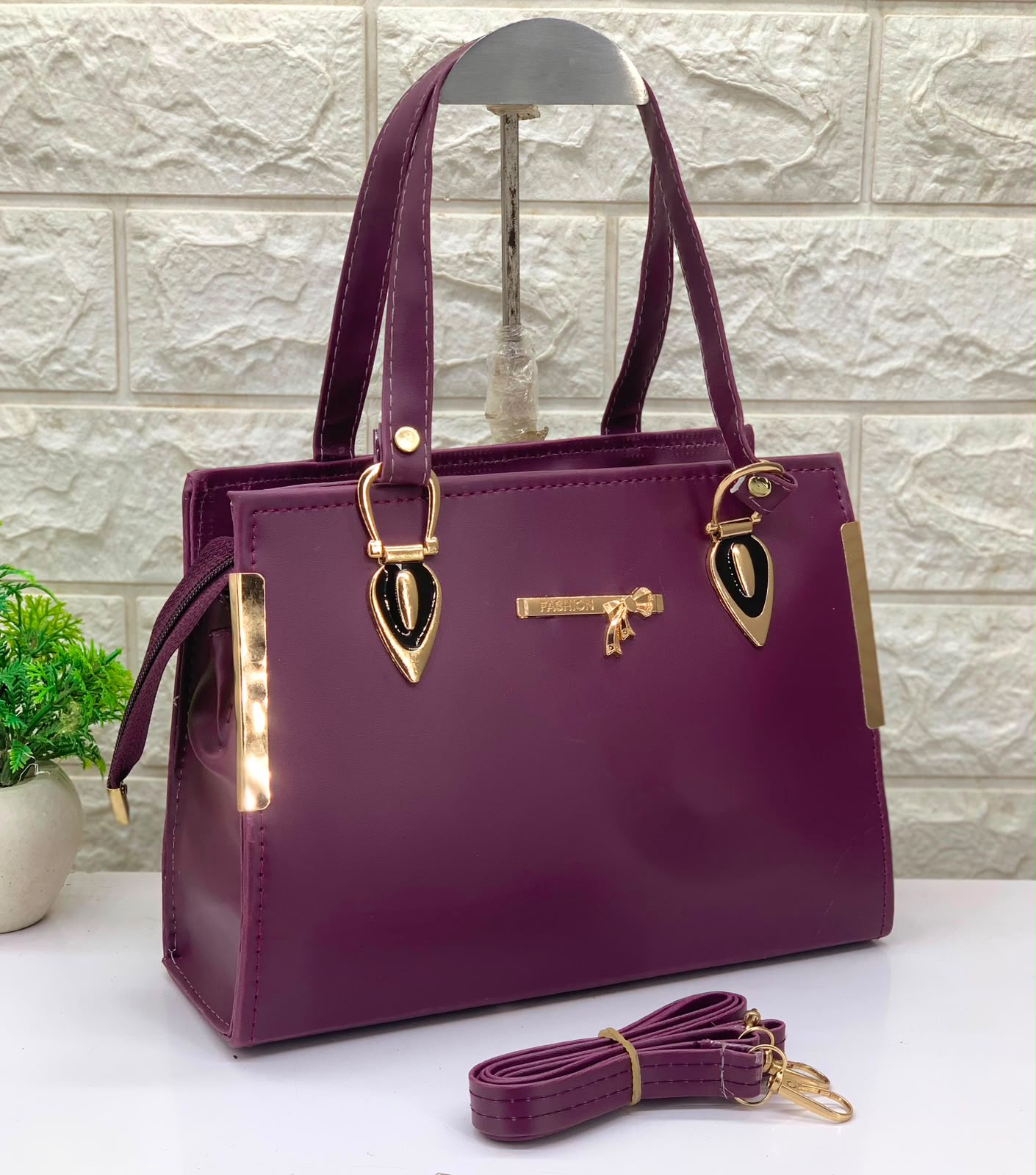 Elegant PU Leather Women's Handbag | Premium Tote Bag with Sling Strap | Stylish Shoulder Bag for Women - B