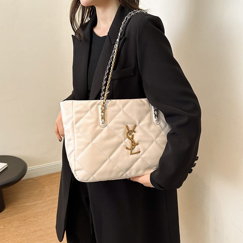 Luxury Quilted Chain Tote Bag for Women | Premium Soft Leather Shoulder Handbag - B