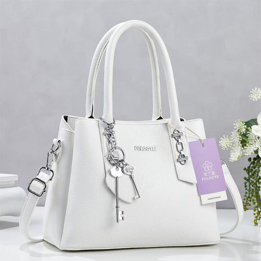 Elegant Textured Top Handle Satchel Handbag with Shoulder Strap - B - The NPY Store