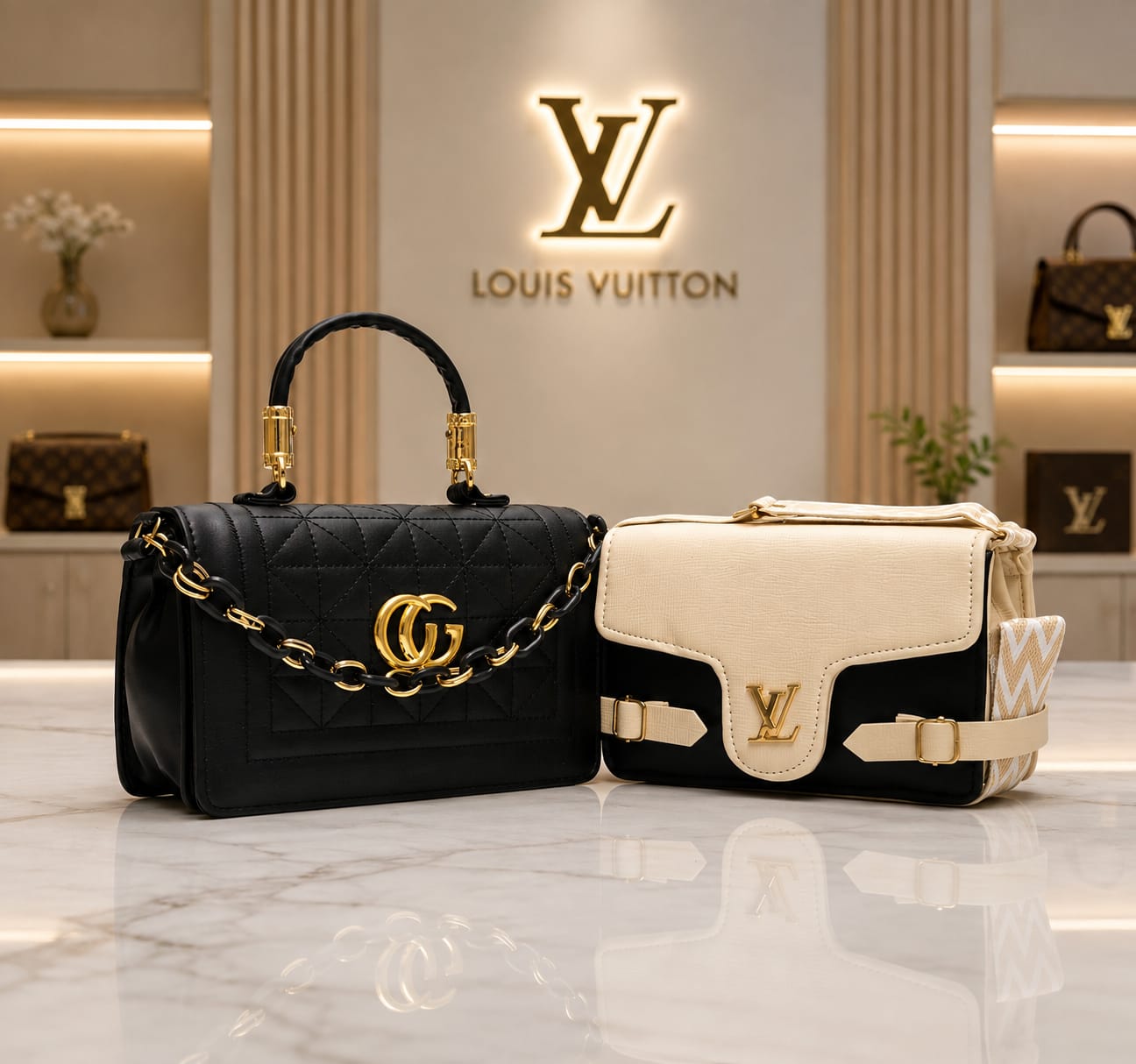 Women's Quilted Handbag & Crossbody Sling Bag Combo Set R
