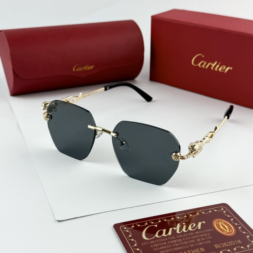 Elite rimless octagonal sunglasses with gold metal frame and dark UV protection lenses for men