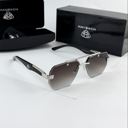 Executive rimless geometric sunglasses with silver metal frame and smoke gradient UV protection lenses for men