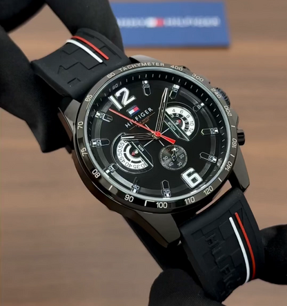 Tommy Hilfiger Decker Chronograph Premium Men's Watch – Black Silicone Strap | 7AA Quality - B