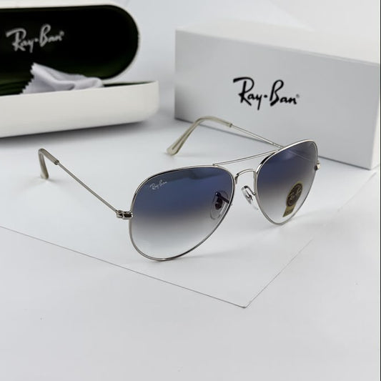 Timeless aviator sunglasses with silver metal frame and blue gradient UV protection lenses for men and women