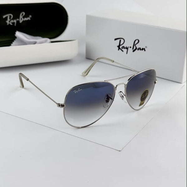 Timeless aviator sunglasses with silver metal frame and blue gradient UV protection lenses for men and women
