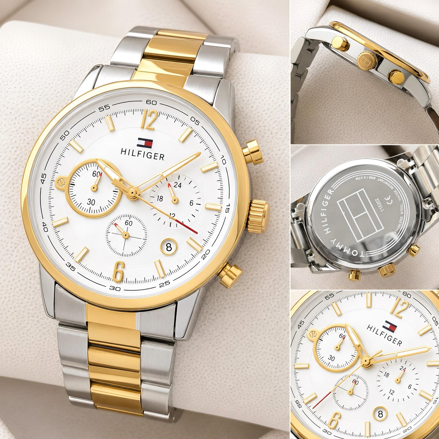 Tommy Hilfiger Evan Chronograph Premium Men's Watch – Gold & Silver | 7AA Quality - B