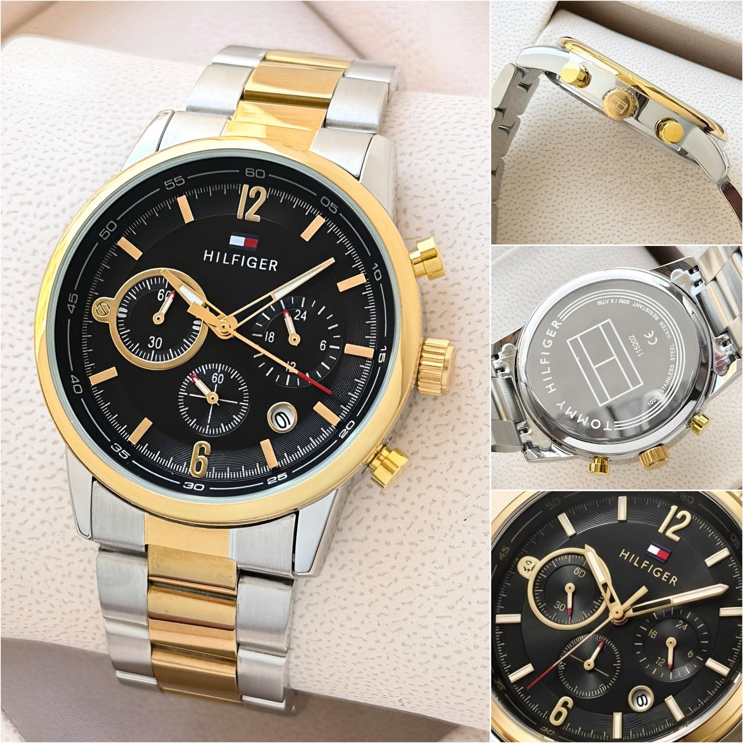 Tommy Hilfiger Evan Chronograph Premium Men's Watch – Gold & Silver | Black Dial - B