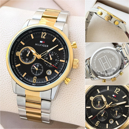 Tommy Hilfiger Evan Chronograph Premium Men's Watch – Gold & Silver | Black Dial - B