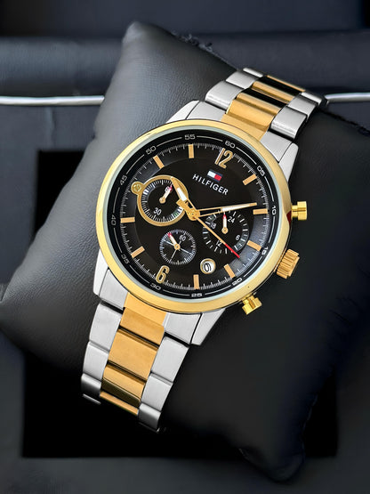 Tommy Hilfiger Evan Chronograph Premium Men's Watch – Gold & Silver | Black Dial - B