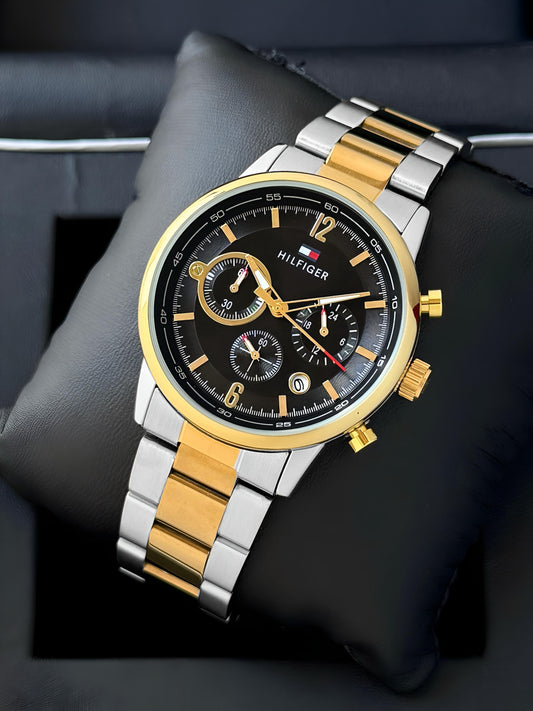 Tommy Hilfiger Evan Chronograph Premium Men's Watch – Gold & Silver | Black Dial - B