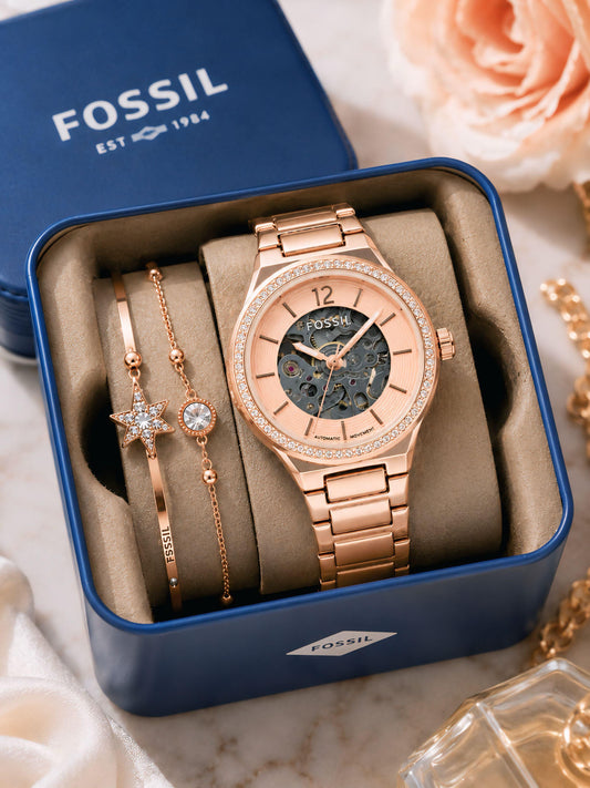 Fossil Eevie BQ3788 Premium Skeleton Automatic Women's Watch – Rose Gold | 7AA Quality - B