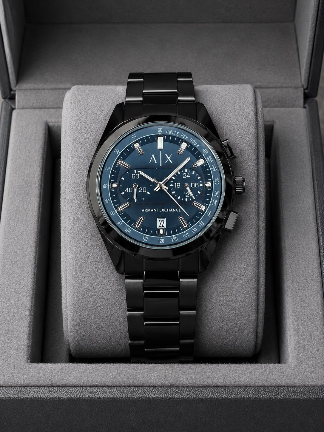 Armani Exchange Blue Dial Chronograph Men's Watch – Black Strap | 7AA Premium - B