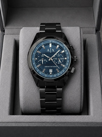 Armani Exchange Blue Dial Chronograph Men's Watch – Black Strap | 7AA Premium - B