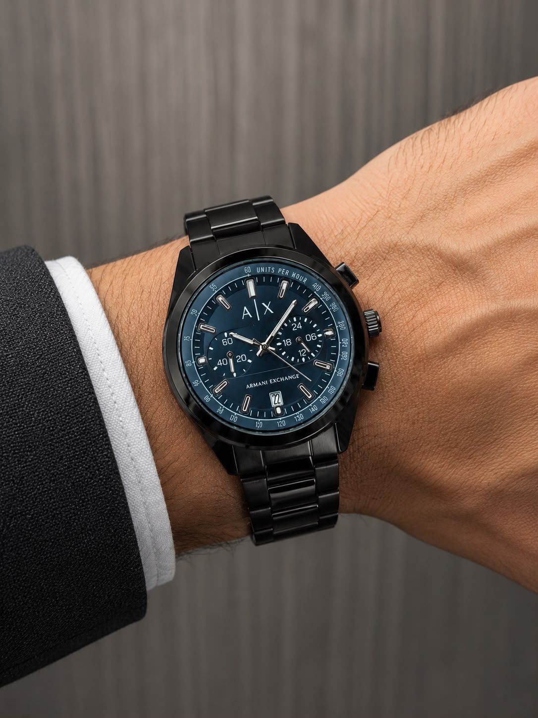 Armani Exchange Blue Dial Chronograph Men's Watch – Black Strap | 7AA Premium - B