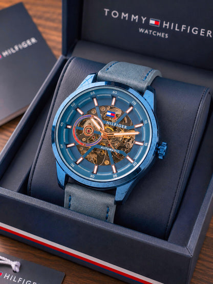 Tommy Hilfiger Modern Automatic Premium Men's Watch – Blue Skeleton Dial | 7AA Quality - B