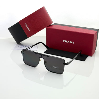 Prada 24029 Full Black Premium Polarized Sunglasses for Men | Luxury Square Frame - R