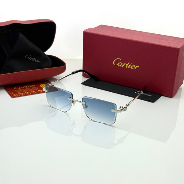 Cartier 2521 Silver Blue Gradient Rimless Sunglasses for Men | Premium UV400 Protection | Luxury Designer Eyewear - R