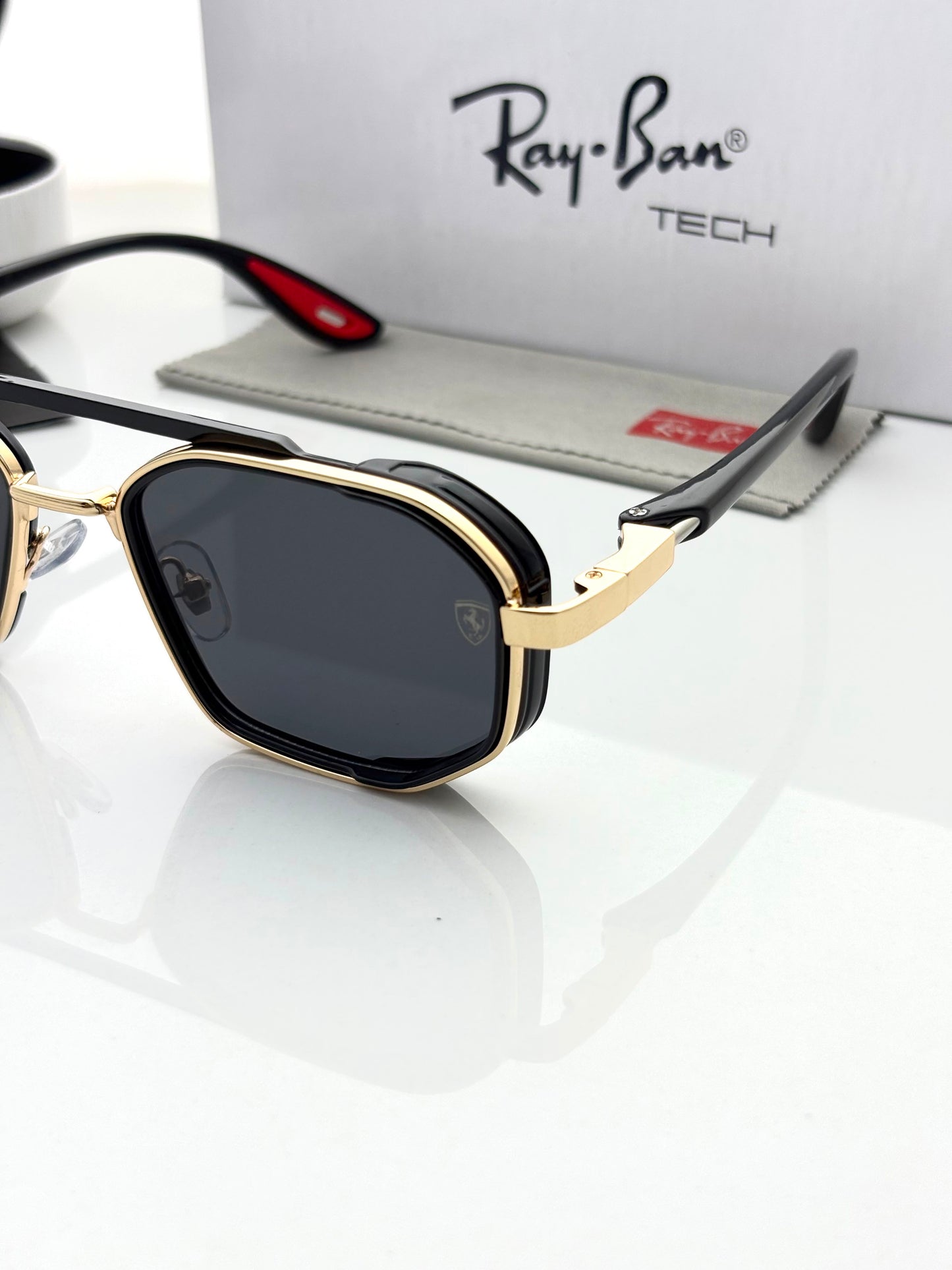 Ray-Ban 98489 Golden Black Premium Sunglasses for Men | UV400 Luxury Metal Frame - R