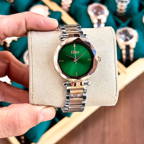 Dior Women's Premium Green Dial Stainless Steel Analog Watch – Luxury Quartz Wrist Watch - B