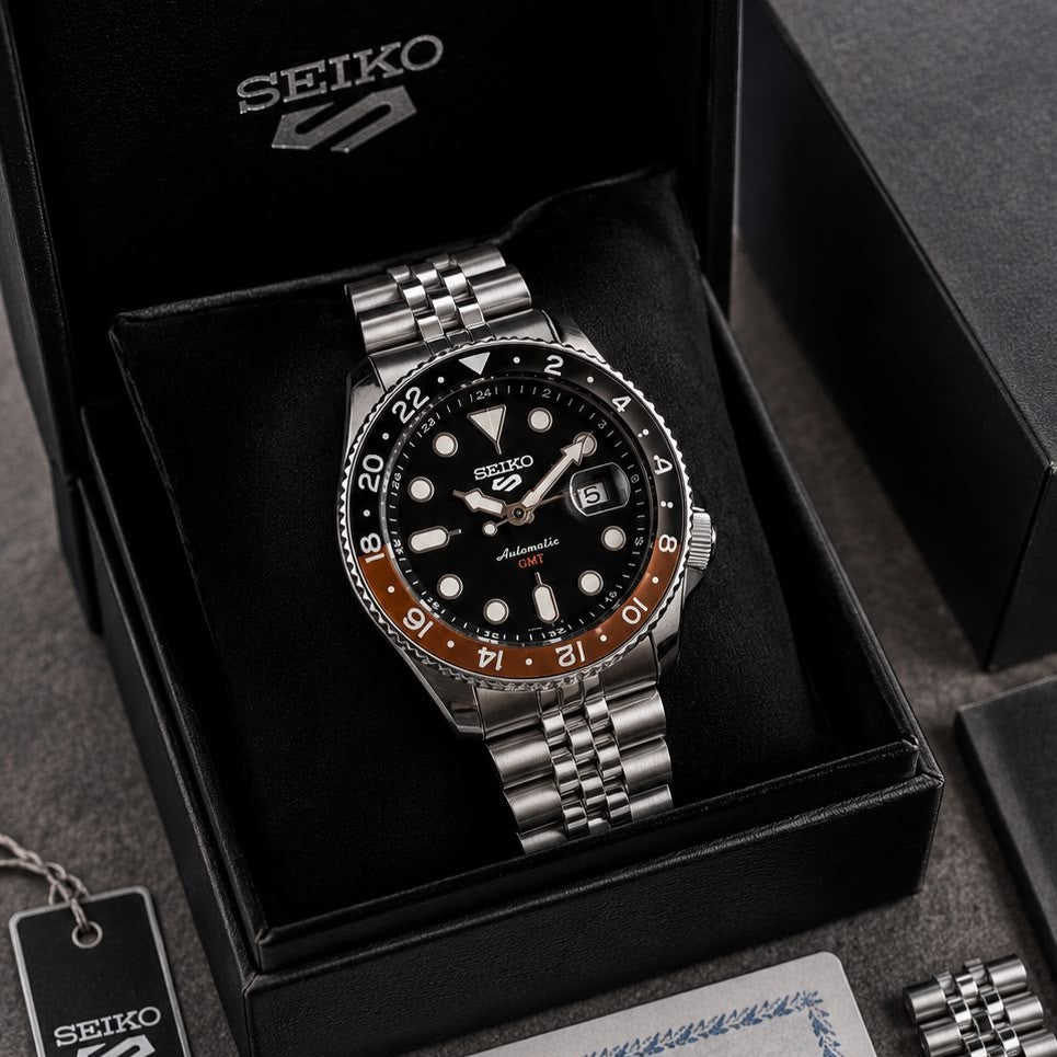 Seiko 5 Sports GMT Black Dial Stainless Steel Men's Analog Watch - B