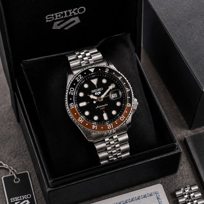 Seiko 5 Sports GMT Black Dial Stainless Steel Men's Analog Watch - B