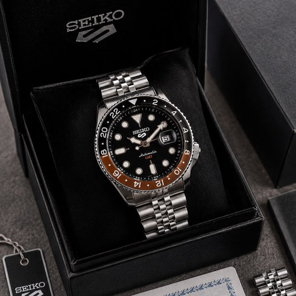 Seiko 5 Sports GMT Black Dial Stainless Steel Men's Analog Watch - B