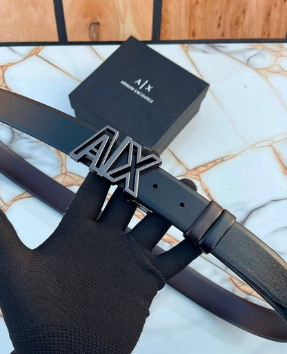 Formal Reversible Leather Belt with Metal Buckle - B