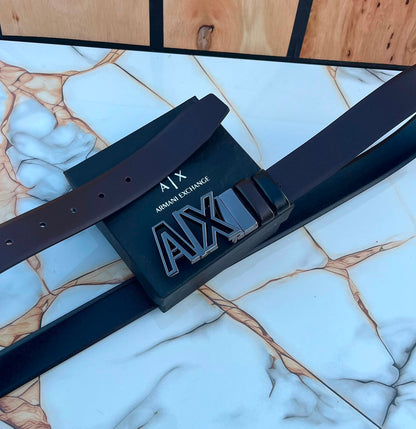 Formal Reversible Leather Belt with Metal Buckle - B