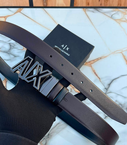 Formal Reversible Leather Belt with Metal Buckle - B