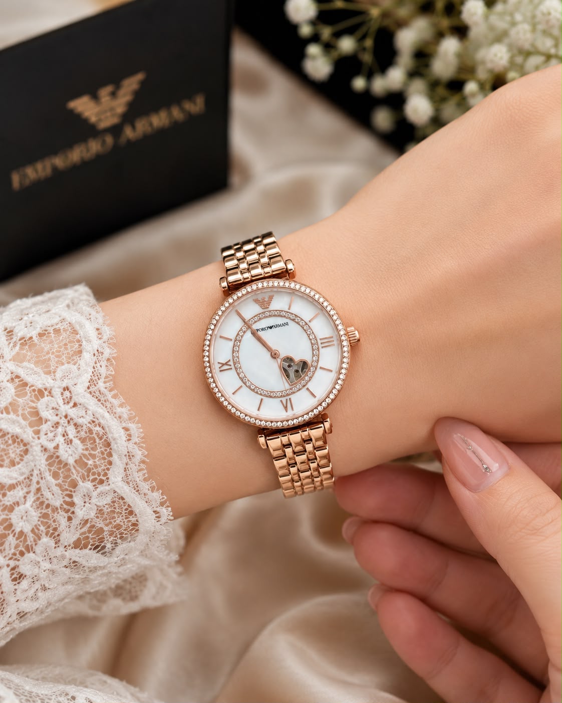 Emporio Armani Ladies Automatic Rose Gold Watch – Premium Self-Winding Stainless Steel Watch - R