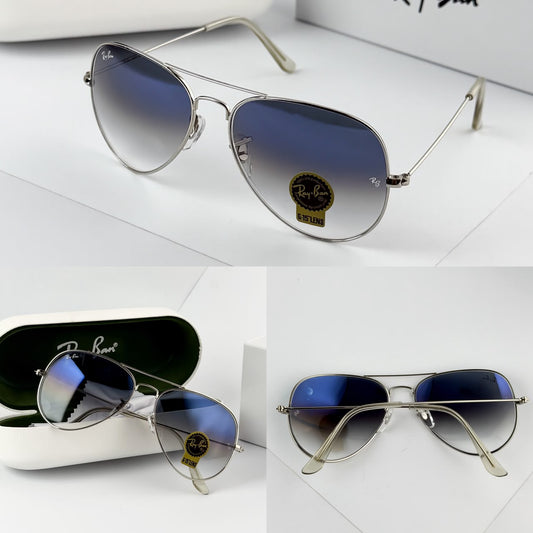 Timeless Aviator Sunglasses – Silver Metal Frame with Blue Gradient UV Lenses T - The NPY Store
