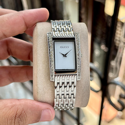 Elegant Silver Crystal Rectangle Watch for Women T - The NPY Store