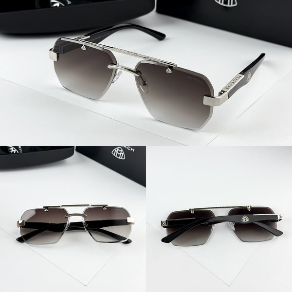 Executive Rimless Geometric Sunglasses – Silver Metal Frame with Smoke Gradient Lenses T - The NPY Store