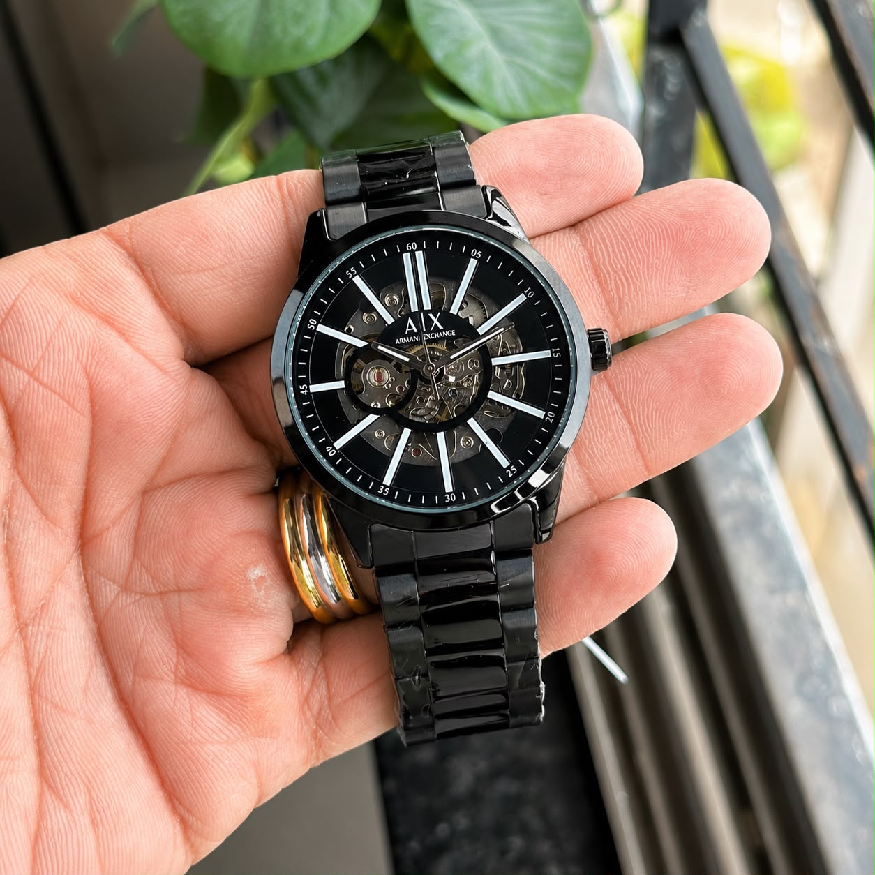 Elegant Automatic Skeleton Watch for Men – Black Stainless Steel T