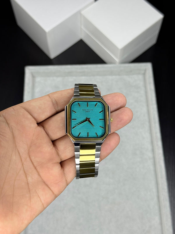 Premium Rectangular Ocean Blue Dial Quartz Watch for Men T - The NPY Store