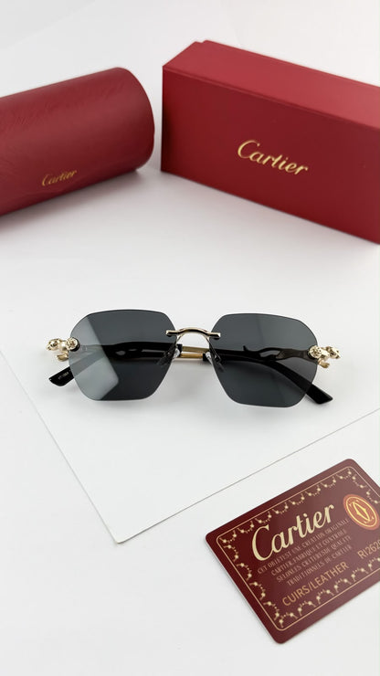 Elite Rimless Octagonal Sunglasses – Gold Metal Frame with Dark UV Protection Lenses R
