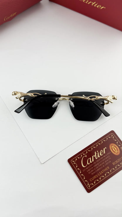 Elite Rimless Octagonal Sunglasses – Gold Metal Frame with Dark UV Protection Lenses R