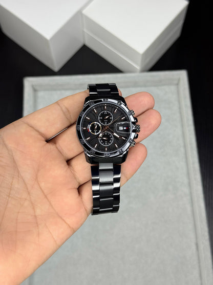 Classic Black Quartz Watch for Men with Multifunction Dial T