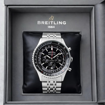 Men’s Black Aviation Chronograph Watch with Silver Metal Strap T