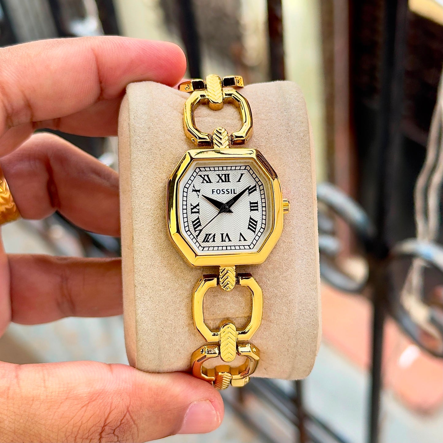 Women’s Gold Tone Octagonal Watch with Roman Numeral Dial B
