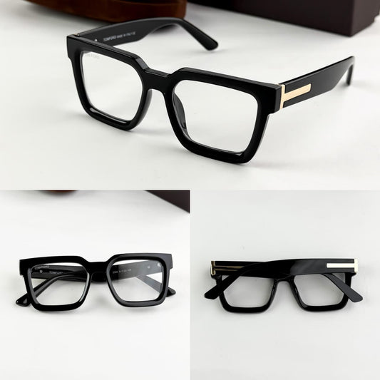 Tom Ford Black Square Eyeglasses Frame with Gold T-Temple Detail T
