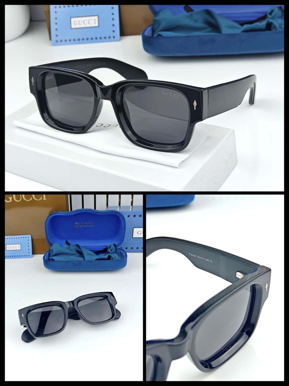 Gucci Black Square Sunglasses with Dark Tinted Lenses for Men & Women T