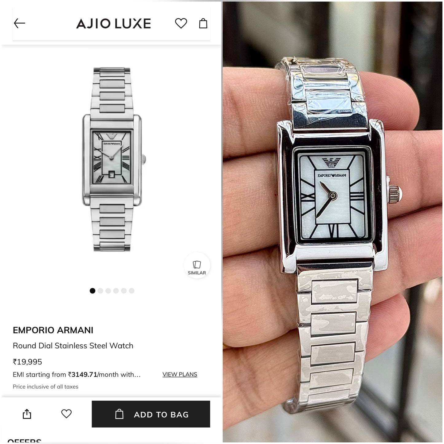 Emporio Armani Women’s Rectangular Silver Stainless Steel Watch – 24mm T