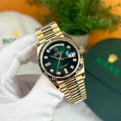 Rolex Oyster Perpetual Day-Date 40 Diamond Gold Green Dial Watch for Men T
