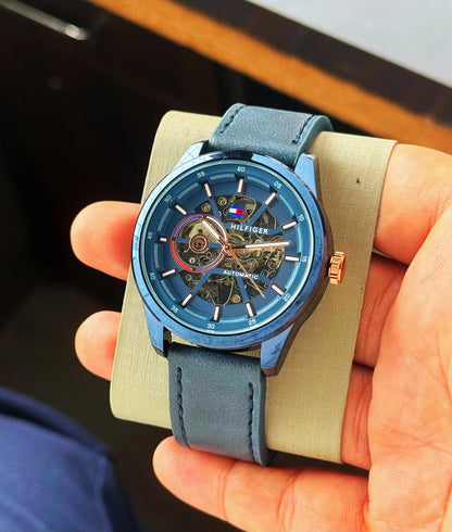 Tommy Hilfiger Modern Automatic Premium Men's Watch – Blue Skeleton Dial | 7AA Quality - B