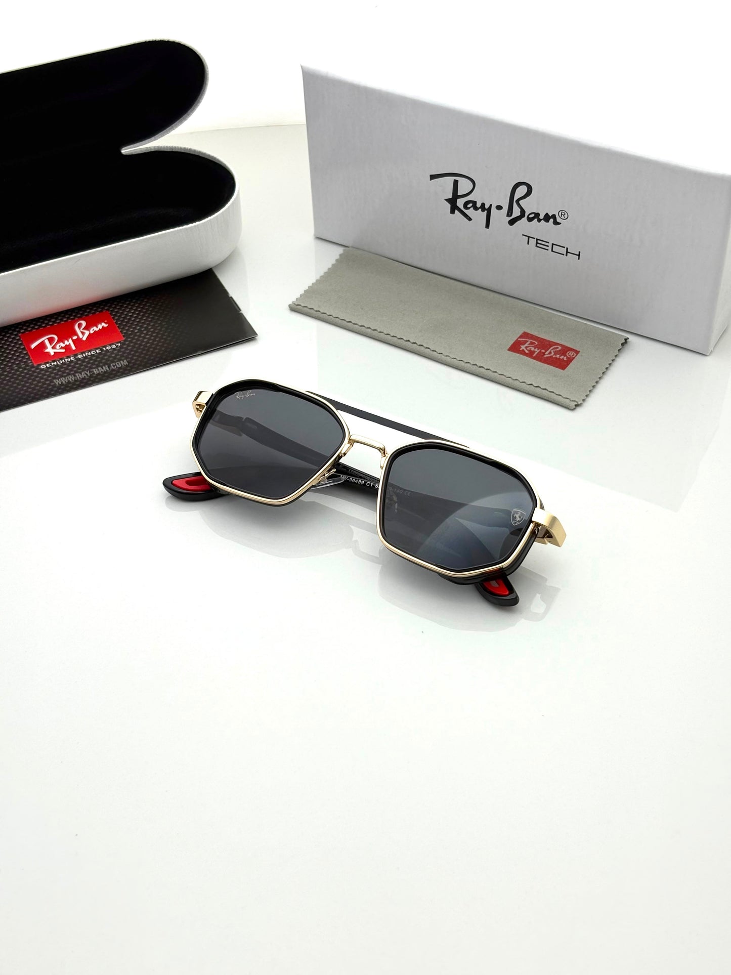 Ray-Ban 98489 Golden Black Premium Sunglasses for Men | UV400 Luxury Metal Frame - R