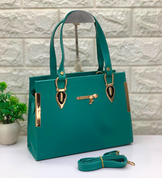Elegant PU Leather Women's Handbag | Premium Tote Bag with Sling Strap | Stylish Shoulder Bag for Women - B