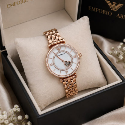 Emporio Armani Ladies Automatic Rose Gold Watch – Premium Self-Winding Stainless Steel Watch - R
