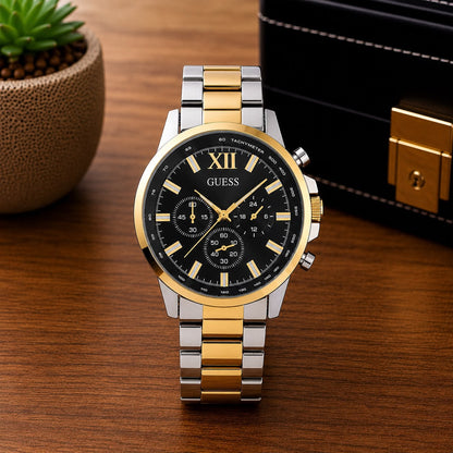 Men's Luxury Stainless Steel Chronograph Analog Watch with Quartz Movement - B